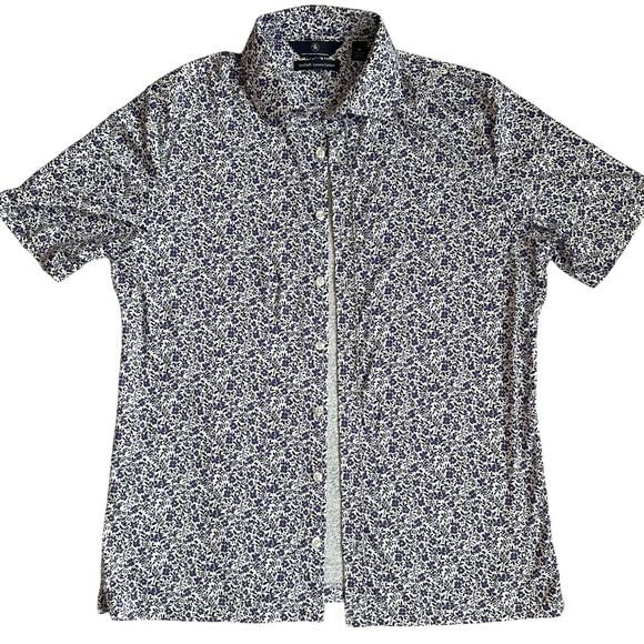 Hart Schaffner Marx White/Purple Floral, Short Sleeve Button Down Shirt- M - Picture 1 of 8